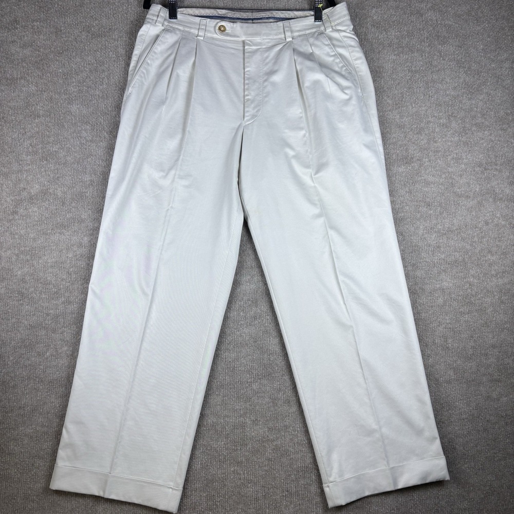 Hiltl Luxury ZE200 Mens Pleated Dress Pants 33x28 Beige Cuffed Made Romania